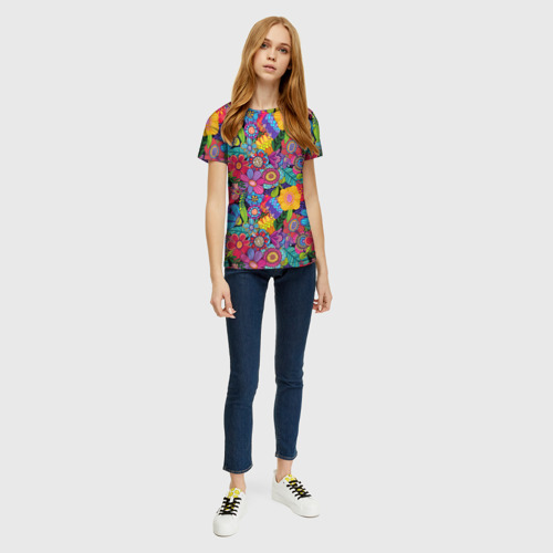 Женская футболка 3D Яркие цветы, цвет 3D печать - фото 5