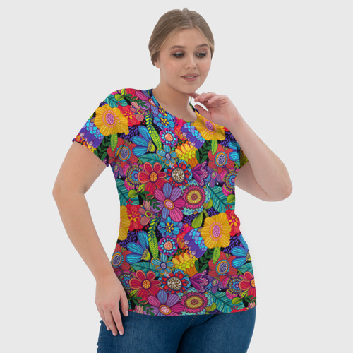 Женская футболка 3D Яркие цветы, цвет 3D печать - фото 6