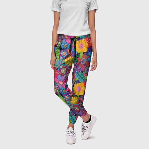 Женские брюки 3D Яркие цветы, цвет 3D печать - фото 3