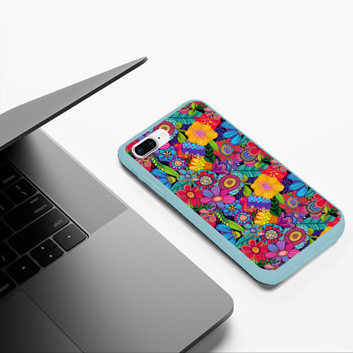 Чехол для iPhone 7Plus/8 Plus матовый Яркие цветы, цвет мятный - фото 5