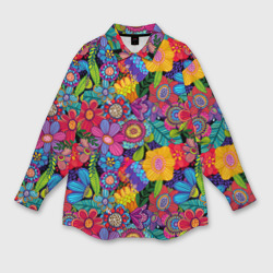 Женская рубашка oversize 3D Яркие цветы