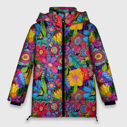 Женская зимняя куртка Oversize Яркие цветы