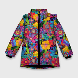 Зимняя куртка для девочек 3D Яркие цветы