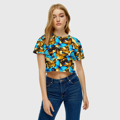 Женская футболка Crop-top 3D Бабочки, цвет 3D печать - фото 3