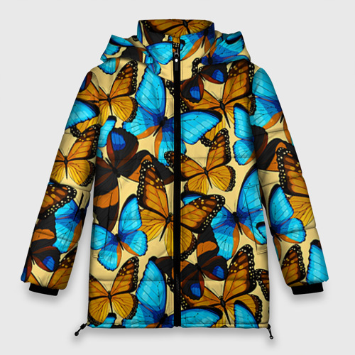 Женская зимняя куртка Oversize Бабочки, цвет черный
