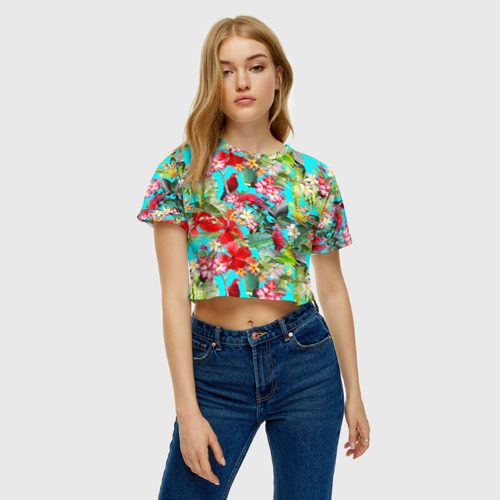 Женская футболка Crop-top 3D Тропический мир, цвет 3D печать - фото 3