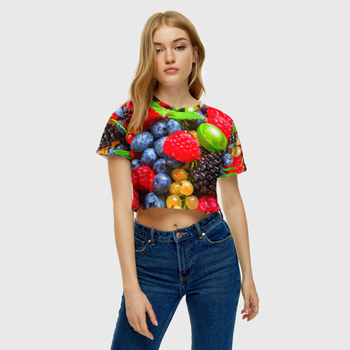 Женская футболка Crop-top 3D Ягоды, цвет 3D печать - фото 4