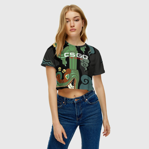 Женская футболка Crop-top 3D cs:go - Fire Serpent (Огненный змей) - фото 4