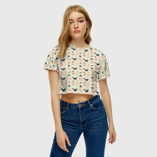 Женская футболка Crop-top 3D Киты, цвет 3D печать - фото 4