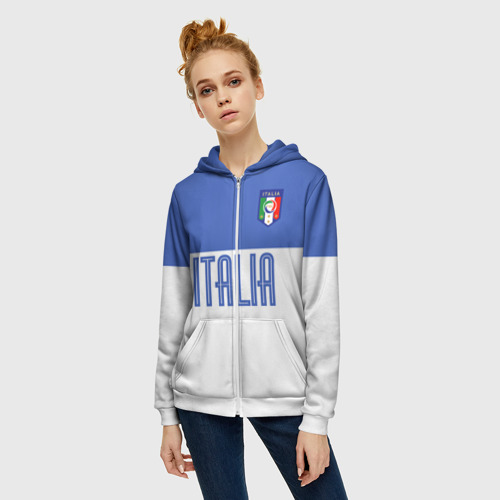 Женская толстовка 3D на молнии Сборная Италии по футболу, цвет белый - фото 3