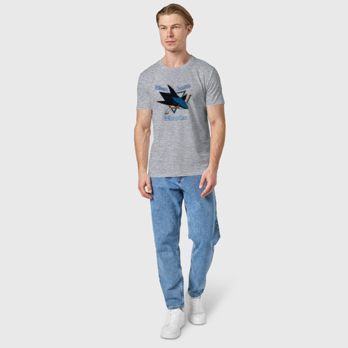 Мужская футболка хлопок с принтом San Jose Sharks hockey, вид сбоку #3