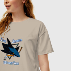 Женская футболка хлопок Oversize San Jose Sharks hockey - фото 2