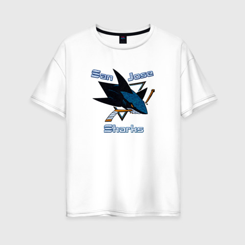 Женская футболка оверсайз из хлопка с принтом San Jose Sharks hockey, вид спереди №1