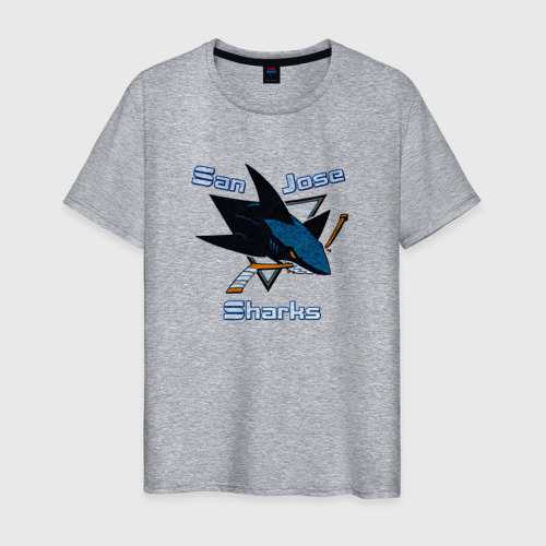 Мужская футболка хлопок с принтом San Jose Sharks hockey, вид спереди #2