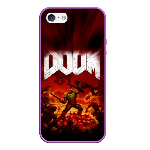 Чехол для iPhone 5/5S матовый Doom 2016, цвет фиолетовый