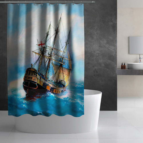 Штора 3D для ванной Корабль - фото 3