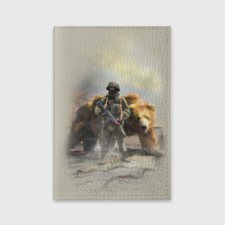 Обложка для паспорта матовая кожа Русский медведь и солдат