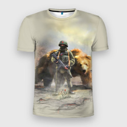 Мужская футболка 3D Slim Русский медведь и солдат