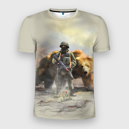 Мужская футболка 3D Slim Русский медведь и солдат, цвет 3D печать