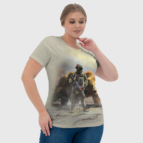 Женская футболка 3D Русский медведь и солдат - фото 6