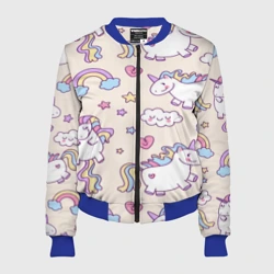 Женский бомбер 3D Радужные Единорожки