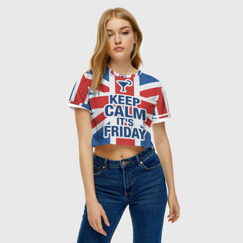 Женская футболка Crop-top 3D Keep calm it's friday, цвет 3D печать - фото 4