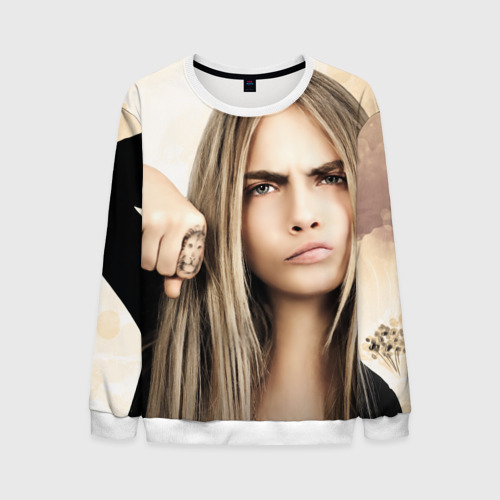 Мужской свитшот 3D Cara Delevingne, цвет белый