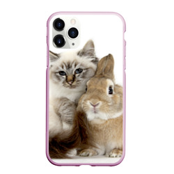 Чехол для iPhone 11 Pro Max матовый Кот и кролик обнимаются