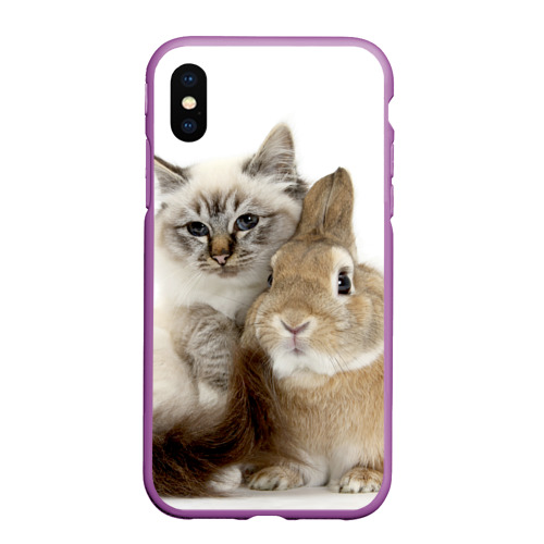 Чехол для iPhone XS Max матовый Кот и кролик обнимаются, цвет фиолетовый