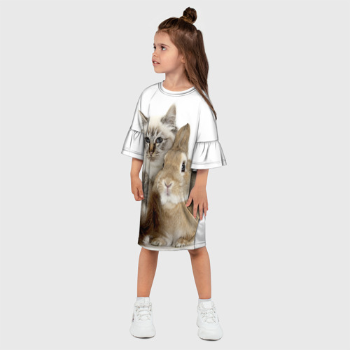Детское платье 3D Кот и кролик пушистики, цвет 3D печать - фото 3