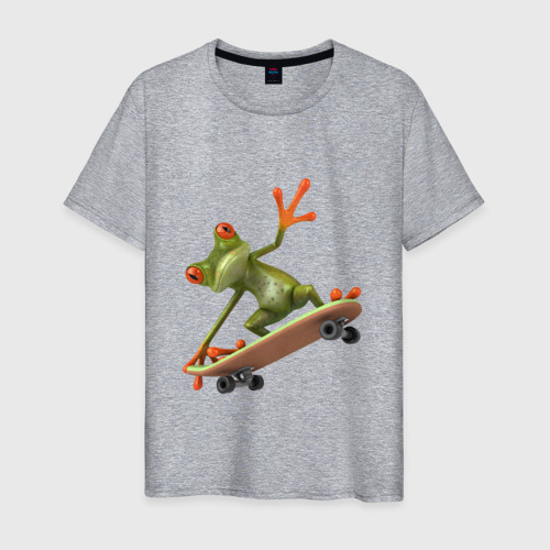 Мужская футболка хлопок Лягушка на скейтборде, цвет меланж