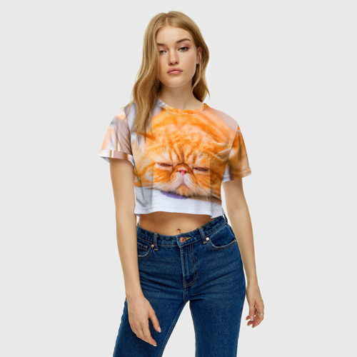 Женская футболка Crop-top 3D Рыжий кот, цвет 3D печать - фото 4