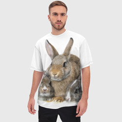 Мужская футболка oversize 3D Кролики - семейство - фото 2