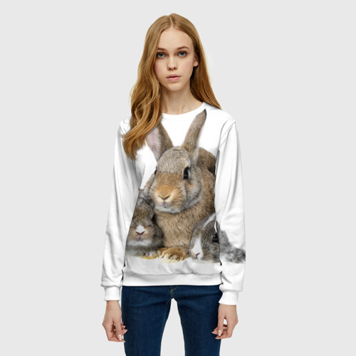 Женский свитшот 3D Кролики - семейство, цвет 3D печать - фото 3