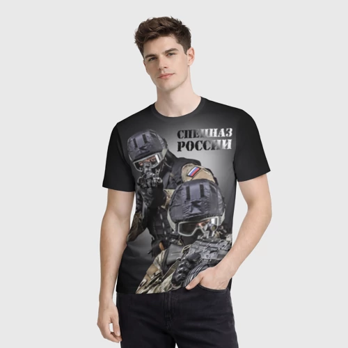Мужская футболка 3D с принтом Спецназ России - штурмовики, фото на моделе #1