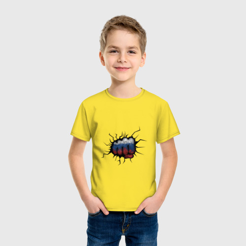 Детская футболка хлопок Российский кулак, цвет желтый - фото 3