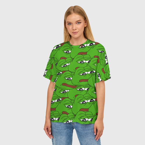 Женская футболка oversize 3D Sad frogs, цвет 3D печать - фото 3