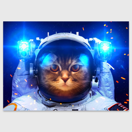 Поздравительная открытка Кот космонавт, цвет белый