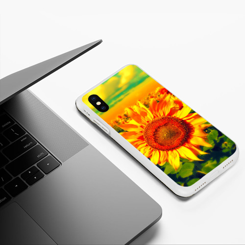 Чехол для iPhone XS Max матовый Подсолнухи, цвет белый - фото 5