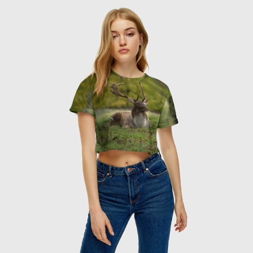 Женская футболка Crop-top 3D Олень, цвет 3D печать - фото 4