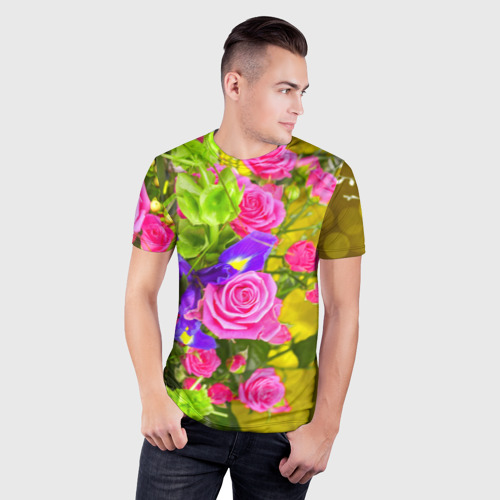 Мужская футболка 3D Slim Цветы, цвет 3D печать - фото 3