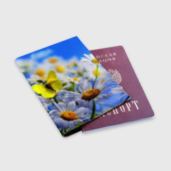 Обложка для паспорта матовая кожа Ромашки и бабочка - фото 2