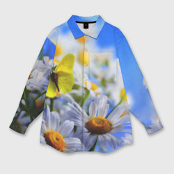 Женская рубашка oversize 3D Ромашки и бабочка