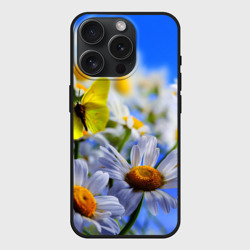 Чехол силиконовый для Apple iPhone 15 Pro матовый Ромашки и бабочка
