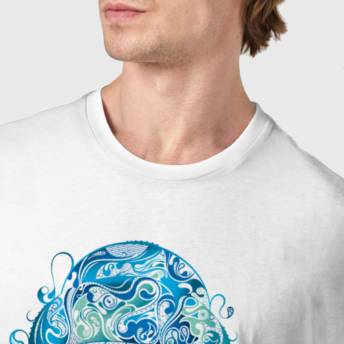 Мужская футболка хлопок Синяя медуза, цвет белый - фото 6