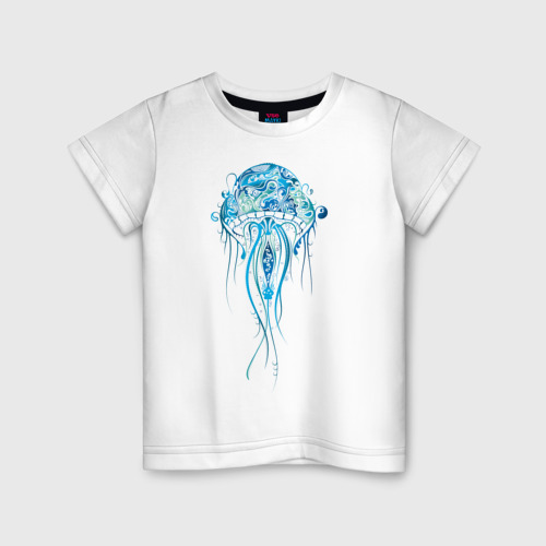 Детская футболка из хлопка с принтом Синяя медуза, вид спереди №1