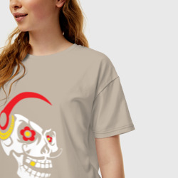 Женская футболка хлопок Oversize Мексиканский череп - фото 2