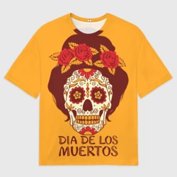 Женская футболка oversize 3D Мексиканский череп - день мертвых