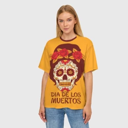 Женская футболка oversize 3D Мексиканский череп - день мертвых - фото 2