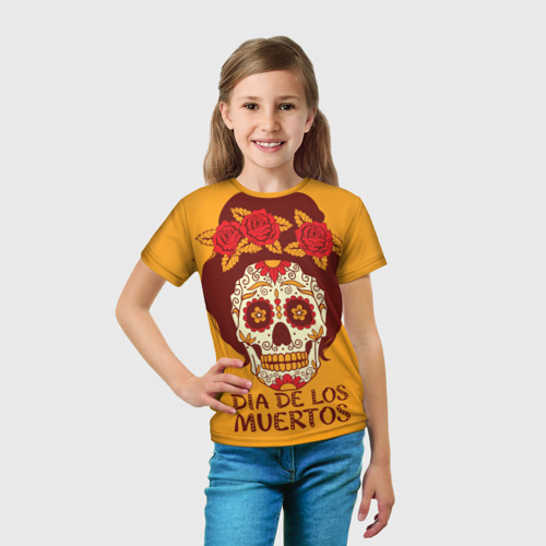 Детская футболка 3D Мексиканский череп - день мертвых, цвет 3D печать - фото 5